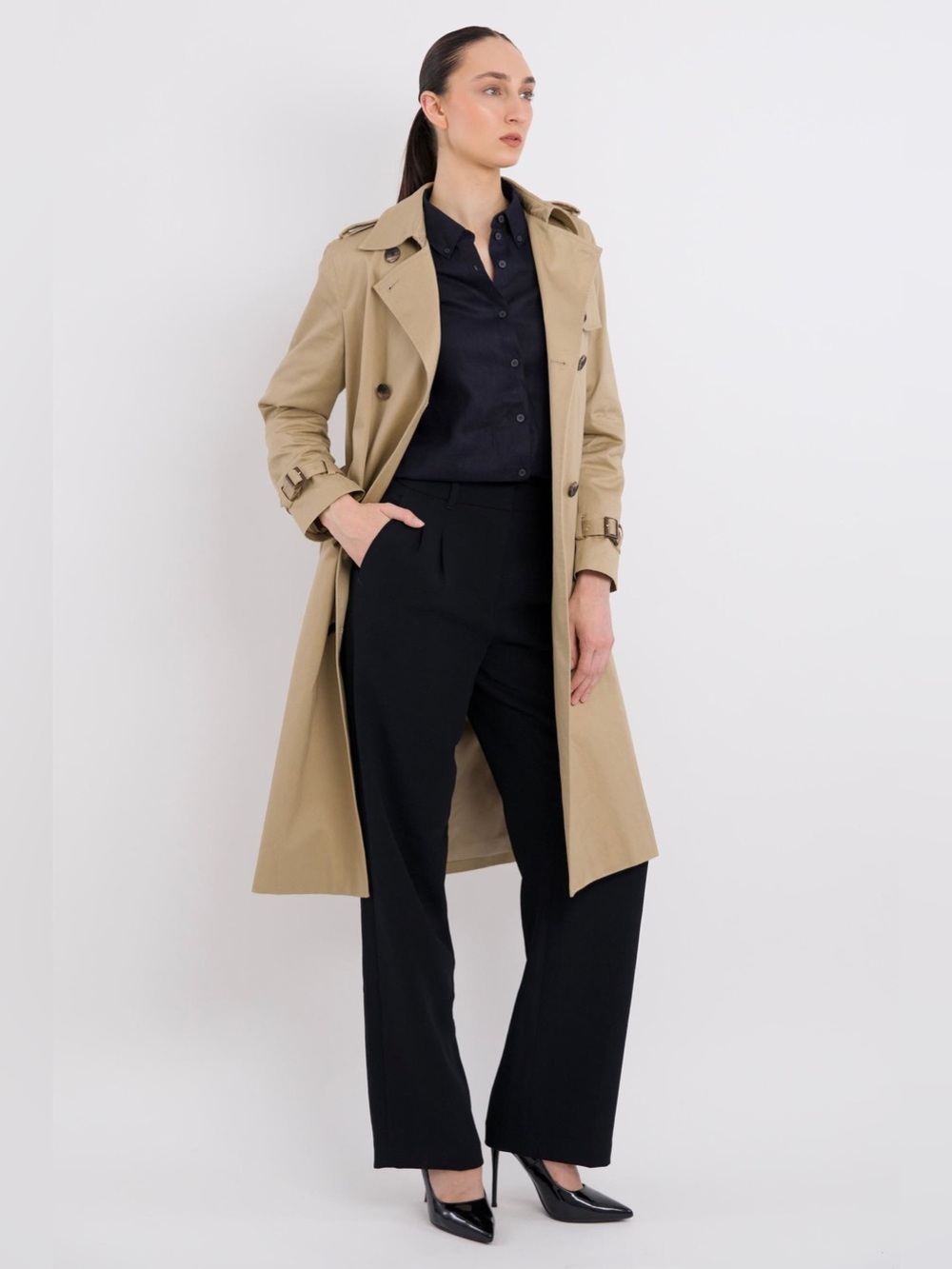 Orolay Double Breasted Belted Trench Coat Women’s Large - Tan/Khaki NWOT - Picture 3 of 13